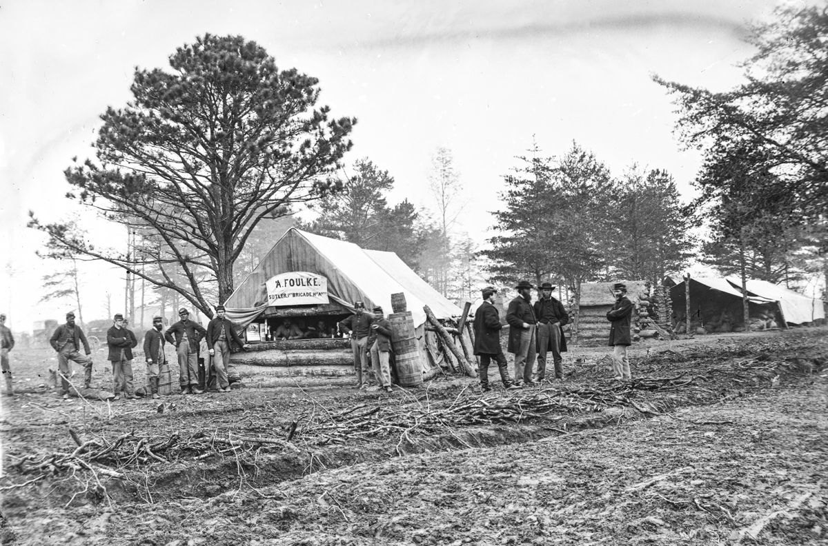 Closeup of the image below. Packages of ‘Solace’ can be identified for sale on the counter in the famous image of “Andrew Foulke, Sutler” taken in 1863 near Brandy Station, Virginia. (Library of Congress)