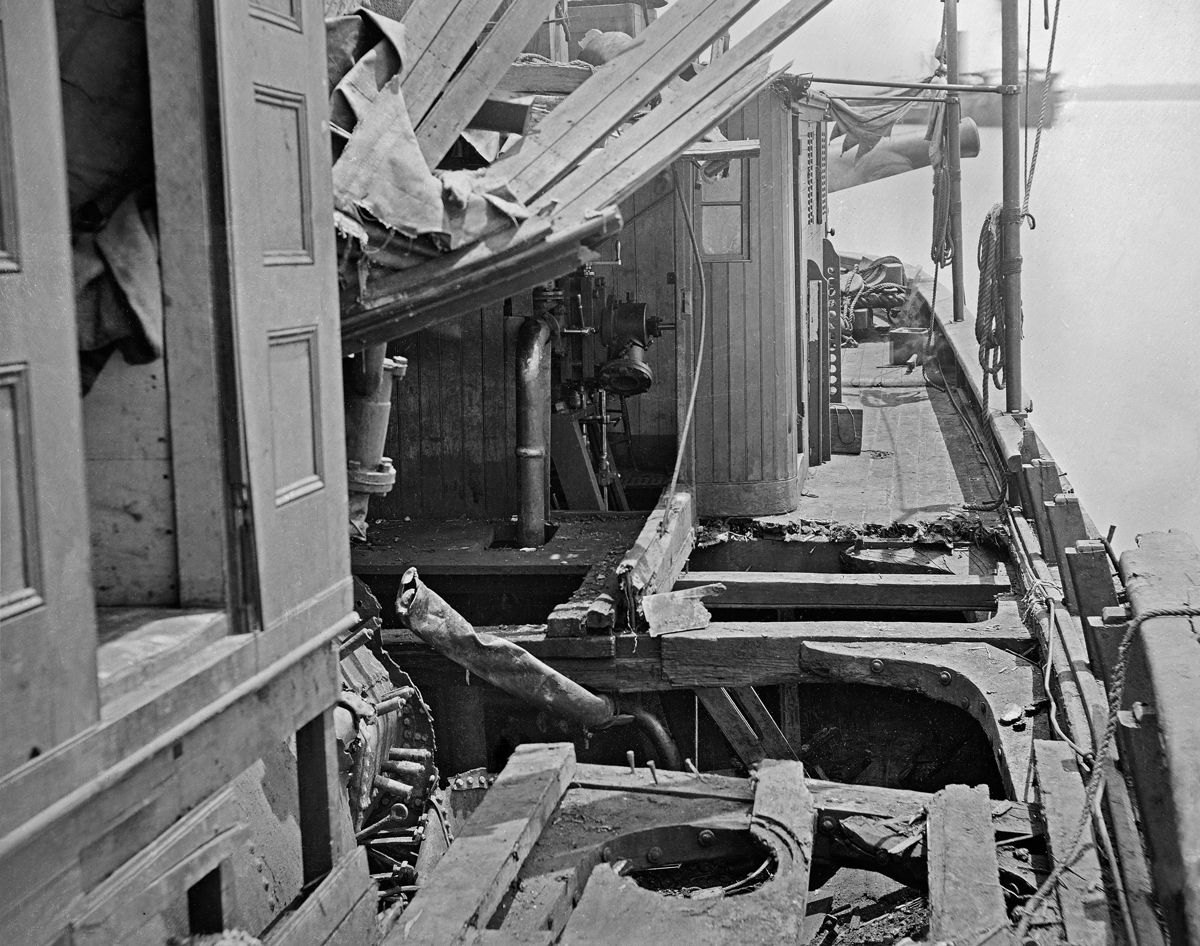 James River, Virginia. View of damaged deck of Confederate gunboat Teaser, captured on July 4, 1862, by USS Maratanza.