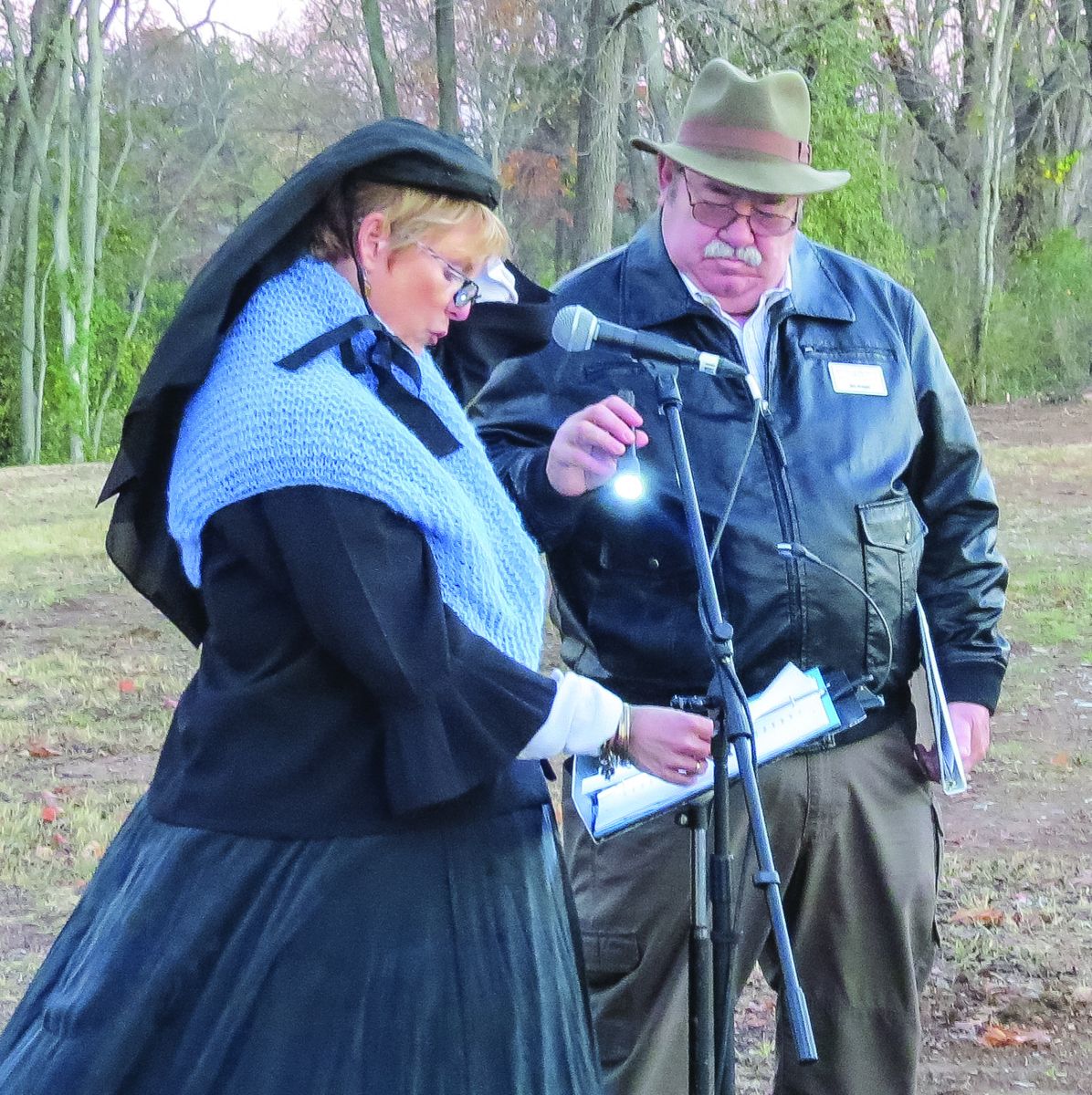 Pam Lewis, left and Jim Knight during the reading of Franklin