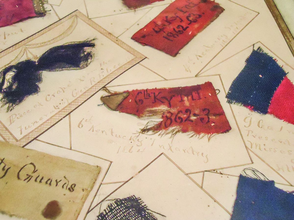Neatly arranged flag fragments that were carefully laid out for the frame.