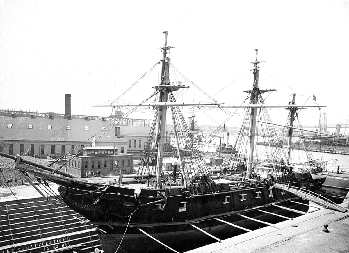 USS Constellation in drydock. Photo dated 1904. (Navy Historical Center)