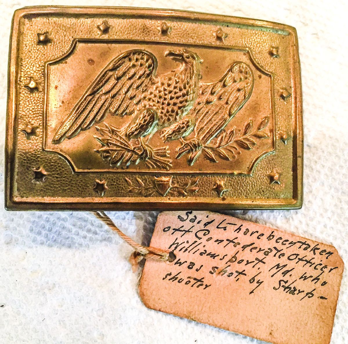This is a fairly common militia plate made for many years. The tag adds value, $400.