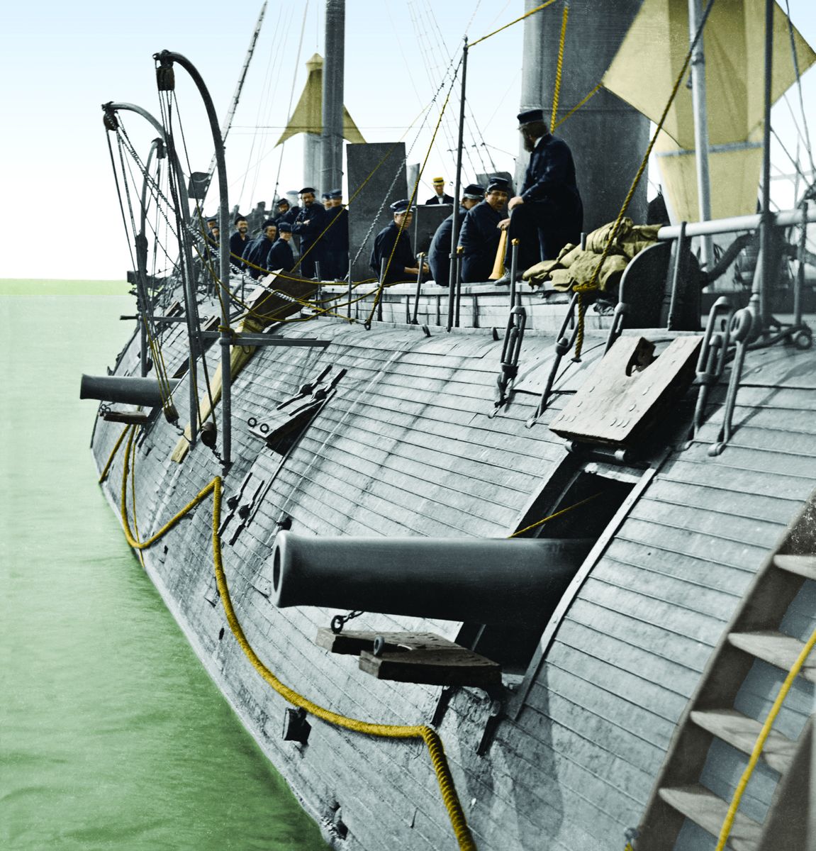 Federal Ironclad USS Galena, effect of Confederate shot, James River, Va., 1862, Colorization © 2011 civilwarincolor.com courtesy civilwarincolor.com/cwn