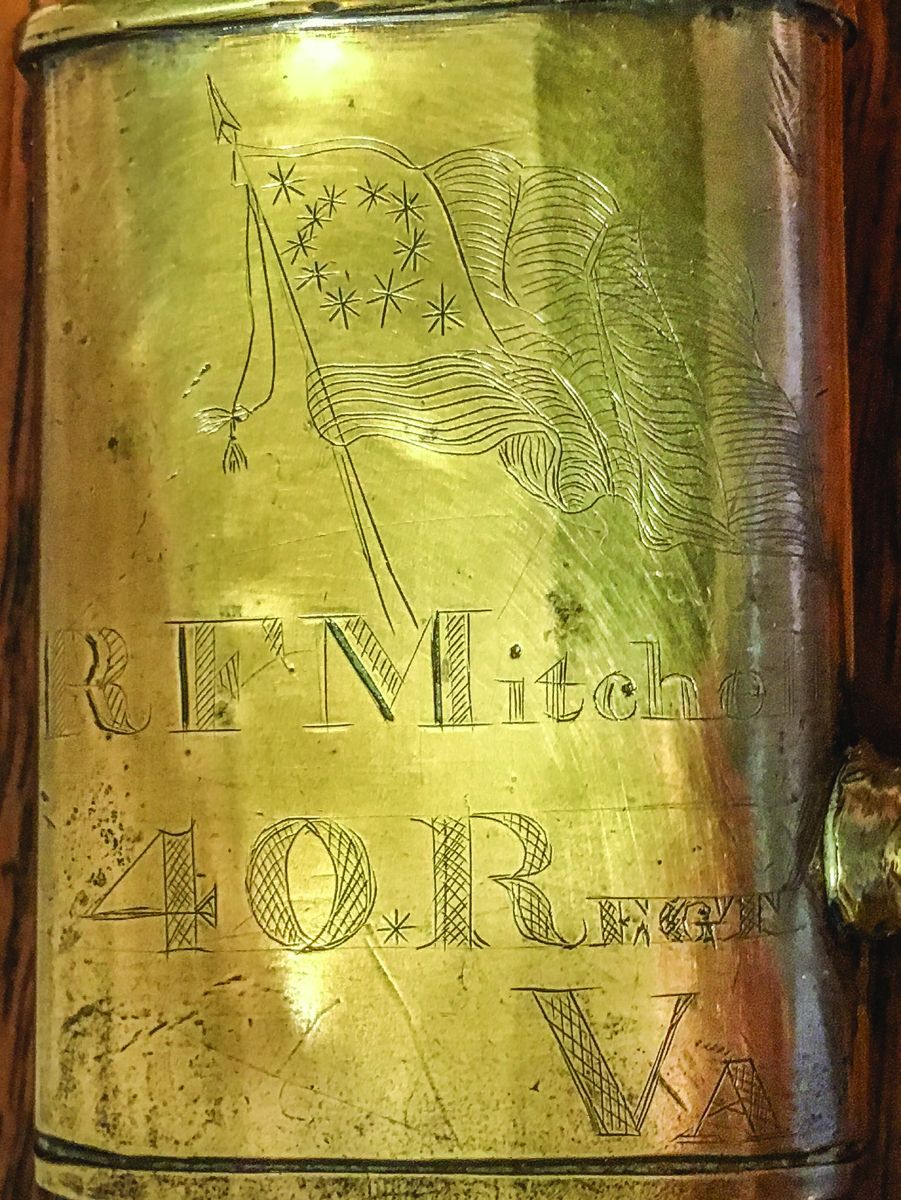 The inscription on top scabbard mount with the officer’s name and well-executed Confederate First National Flag is quite a piece of folk art that truly enhances the history, value, and marketability of this sword.