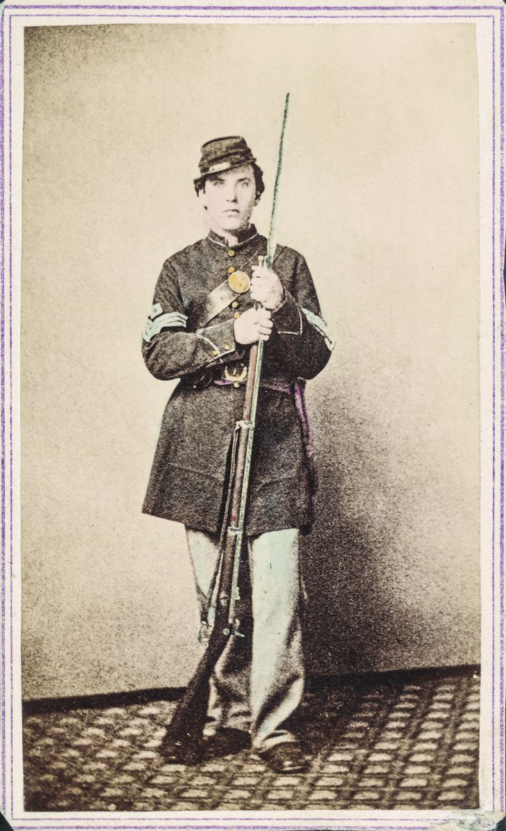 A private of the 11th Vermont Regiment holding bayoneted (Library of Congress)