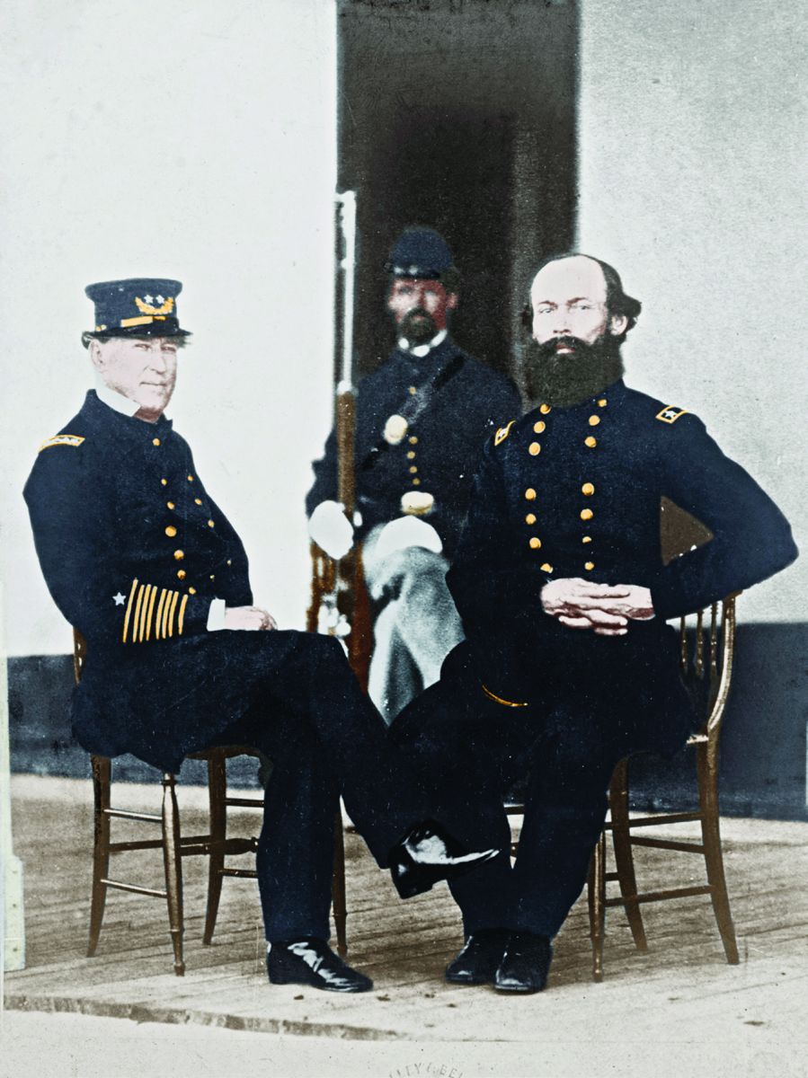 Rear Admiral David Glasgow Farragut and Major General Gordon Granger, photographed after The Battle of Mobile Bay in 1864, Colorization © 2018 civilwarincolor.com courtesy civilwarincolor.com/cwn (Naval History and Heritage Command)