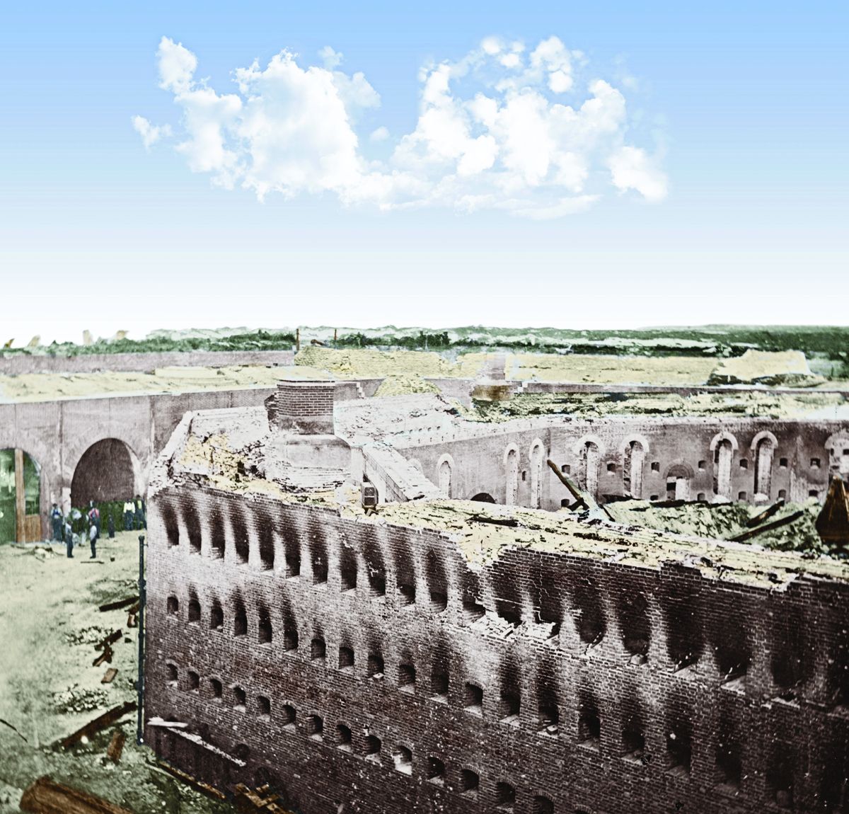 Ruins of Fort Morgan, Ala., after the bombardment by Union forces. McPherson & Oliver, photographer. Colorization © 2018 civilwarincolor.com courtesy civilwarincolor.com/cwn