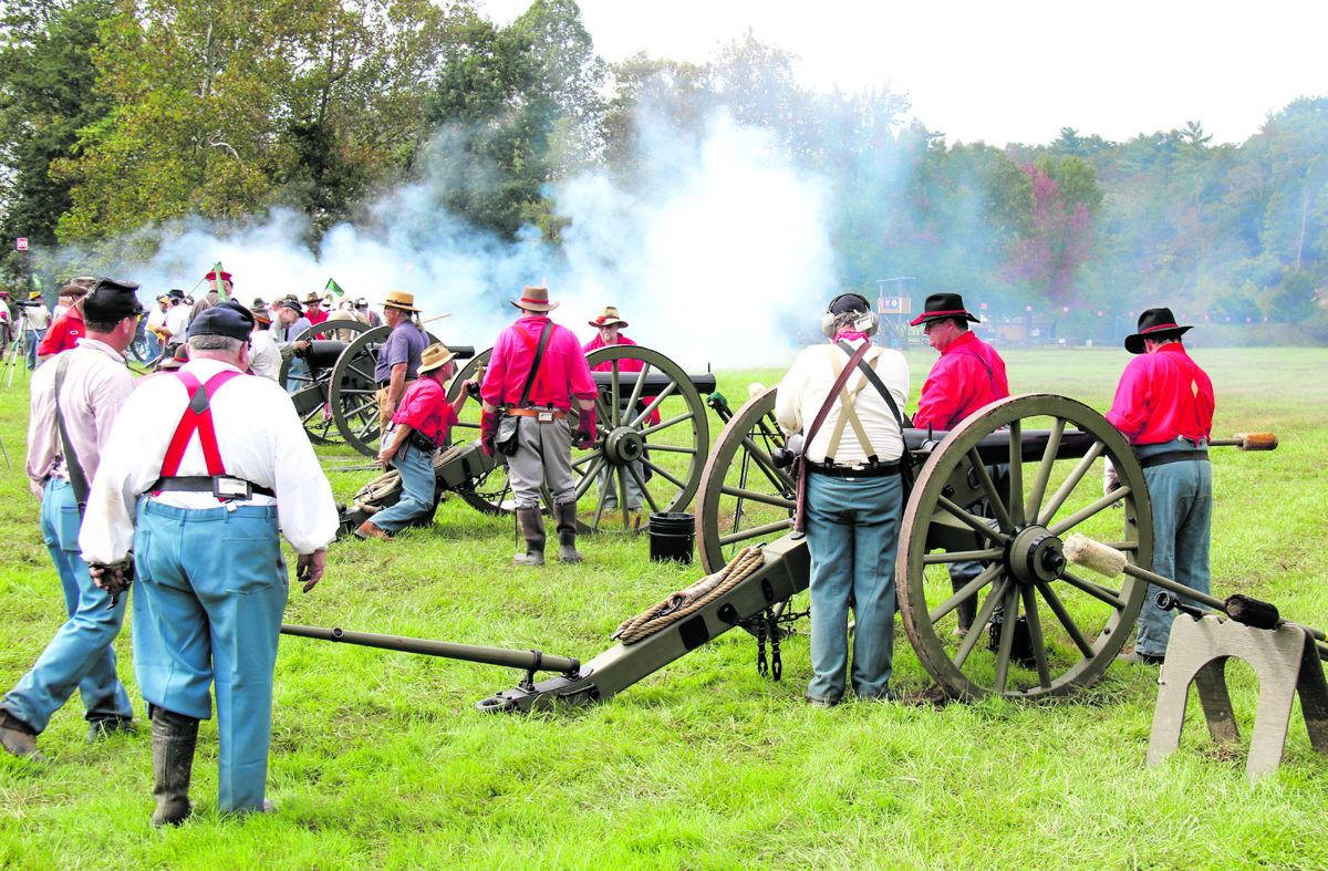 The Saturday artillery matches at a National Skirmish consist of three relays of up to 16 gun positions each. These matches are a spectator favorite and demonstrate a wide variety of Civil War era artillery pieces.