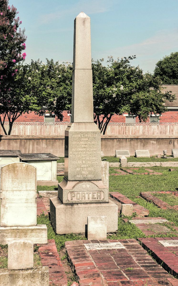 A granite obelisk towers above the grave of John L. Porter in Cedar Grove Cemetery in Portsmouth, Va. The inscription chiseled into the stone reads: “He was the designer of the first [sic*] iron-clad – ‘The Merrimac.’”