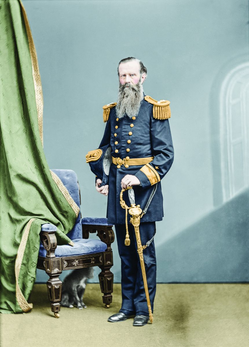 Admiral John Worden, Captain of USS Monitor 1862 (in later life), wearing the sword his home state of New York, awarded him, Colorization © 2015 civilwarincolor.com courtesy civilwarincolor. (Library of Congress)