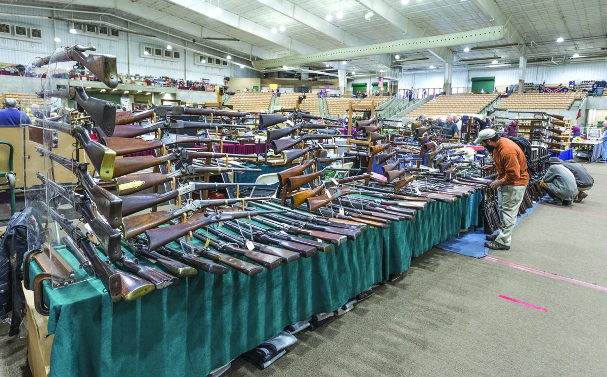 Al Duquette’s impressive display of antique firearms for sale.
