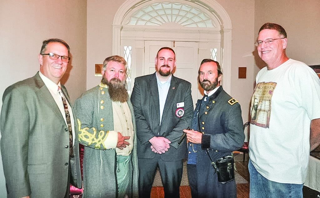 The reception at the Dickson-Williams Mansion, Tim Massey, Bill White as Longstreet, R.J. Wilkerson, Curt Fields as Grant, and Longstreet great-grandson Dan Paterson.