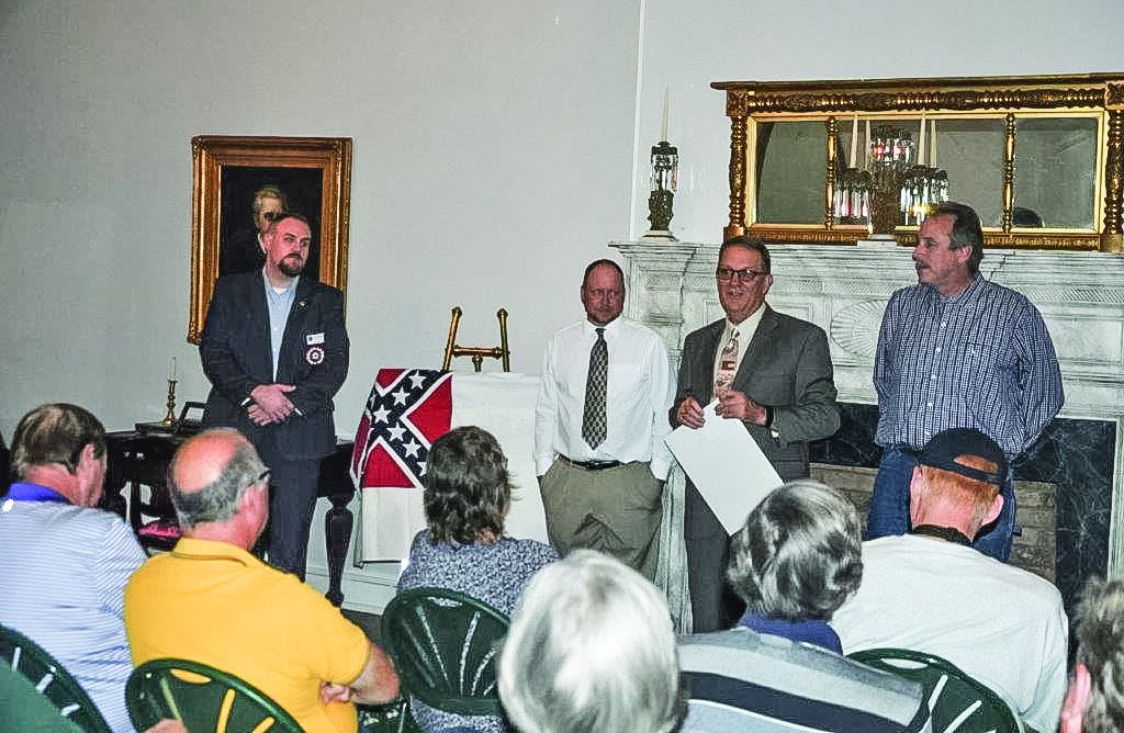 Unveiling of the Longstreet in Greeneville Civil War Trails marker. R.J. Wilkerson, Todd Pierce, Tim Massey and Mike