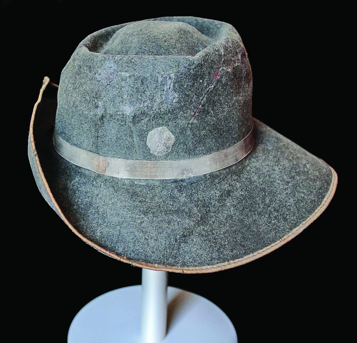 Slouch hat on form after conservation treatment.