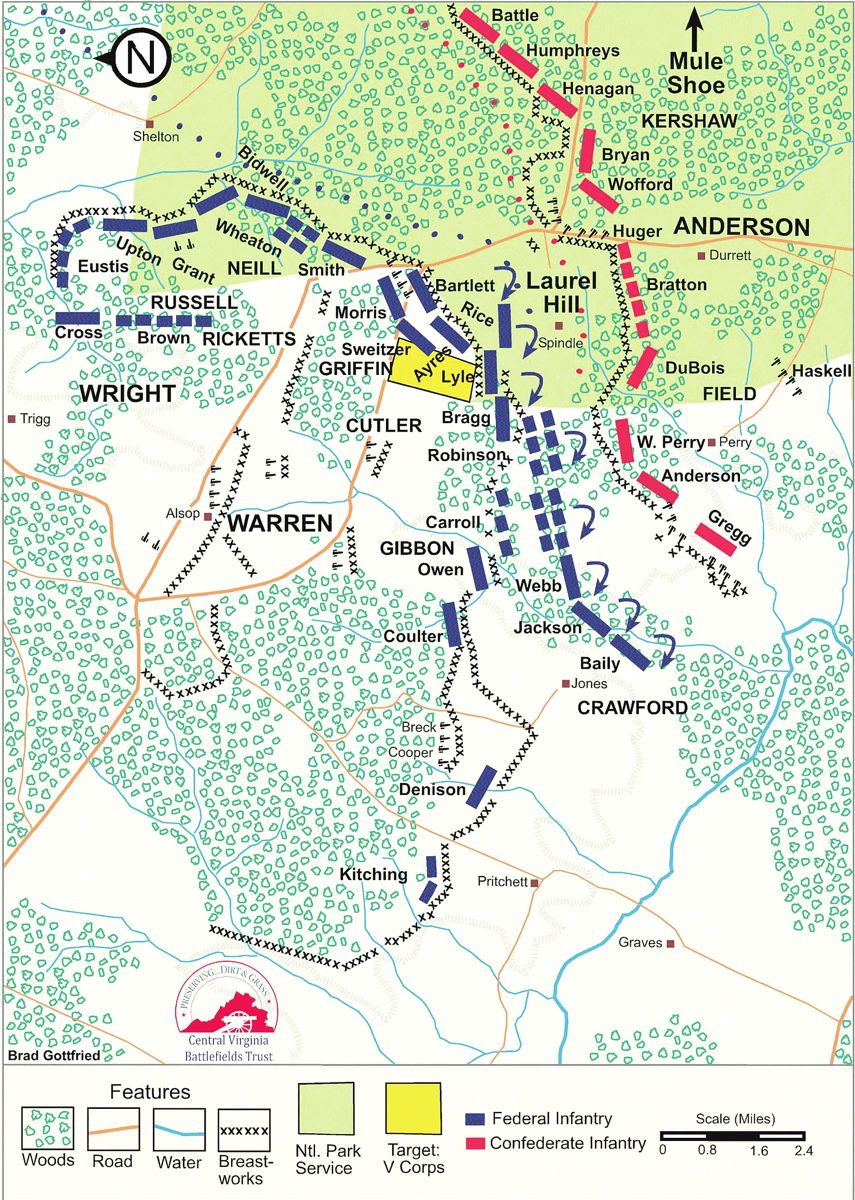 Map of Fifth Corps Brock Road property showing the battle.