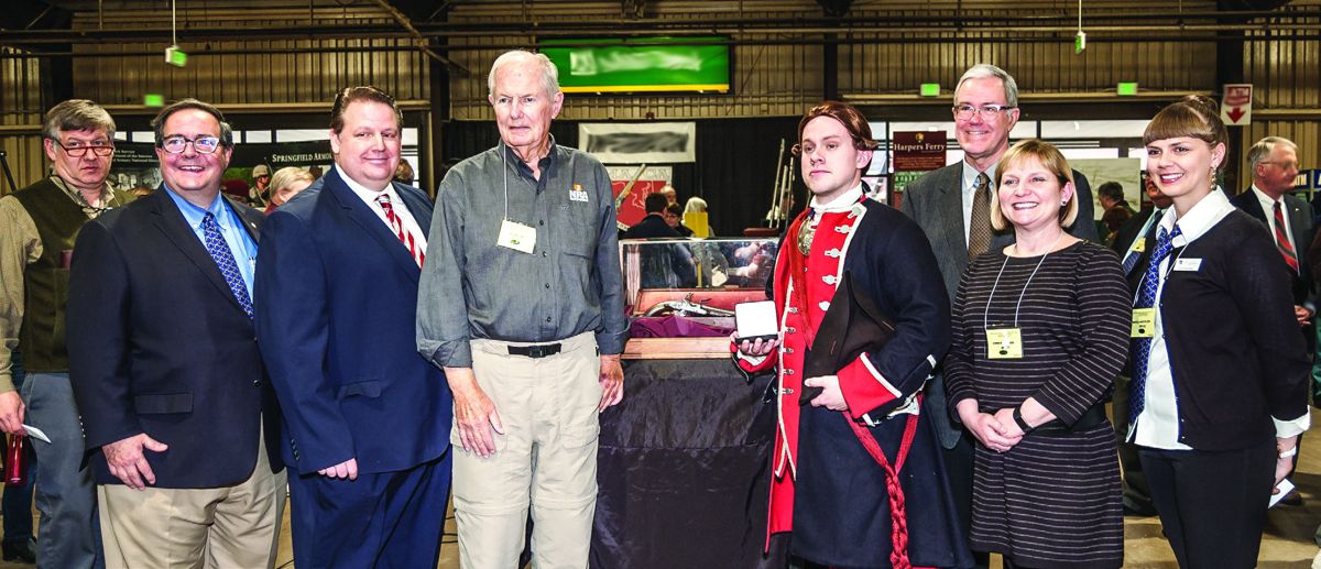 Representatives from the NRA and Fort Ligonier, including “General George Washington,” with the Washington-Lafayette Pistols.