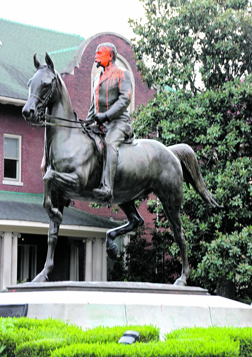General John B. Castleman monument with paint thrown on his (Charles Bogart)