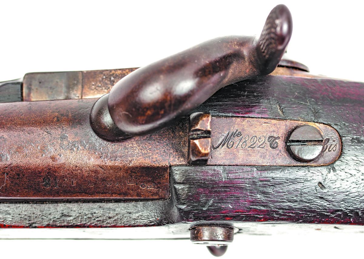 Breech plug tang markings of the Mle 1822T bis, showing the addition of the “T” for transformed and the “bis” for again, that were added as the gun was upgraded.