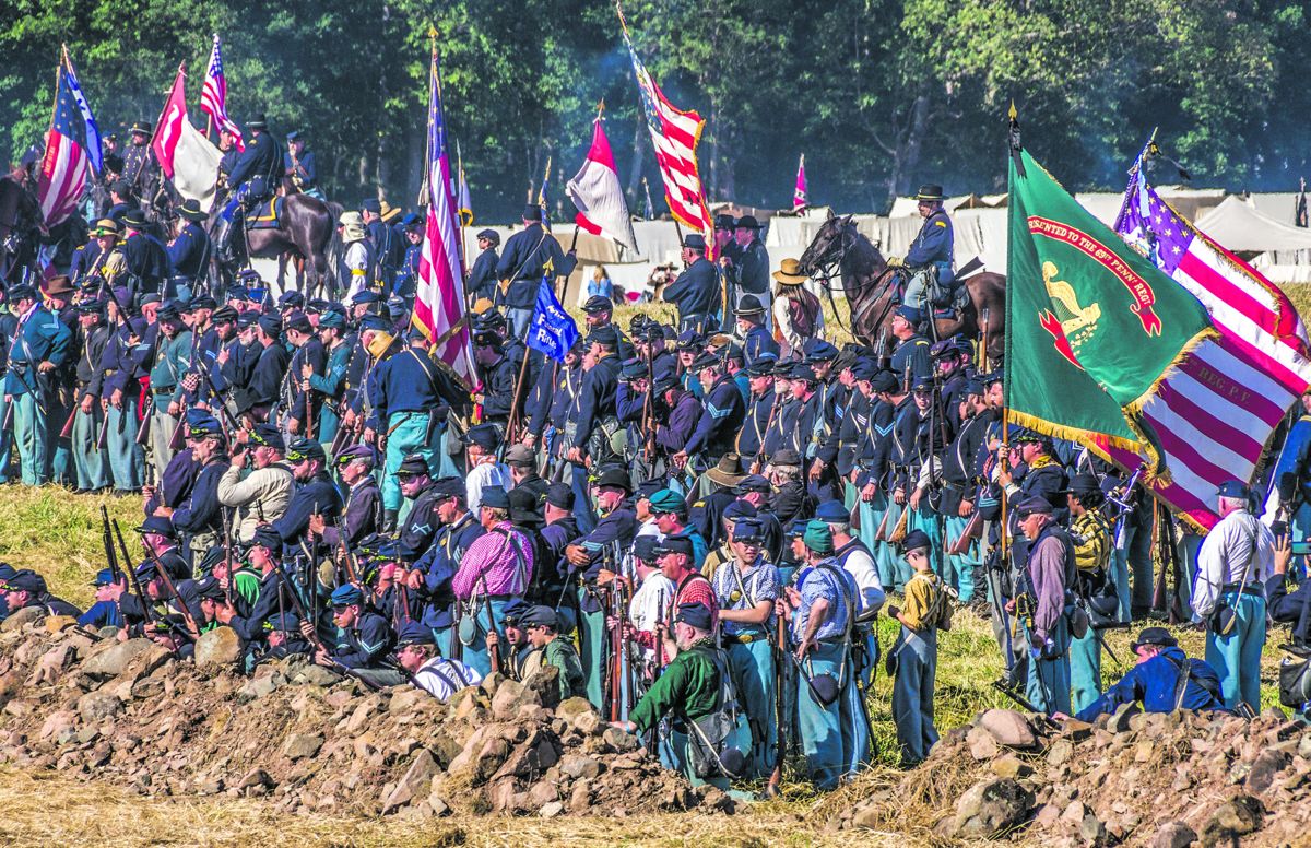 The Union Army enlisted Irish immigrants almost as soon as they arrived; here the new soldiers of the Irish Brigade await the advance of Confederate infantry during the fighting at Seminary (Sandy Goss, Eagle Bay Media)
