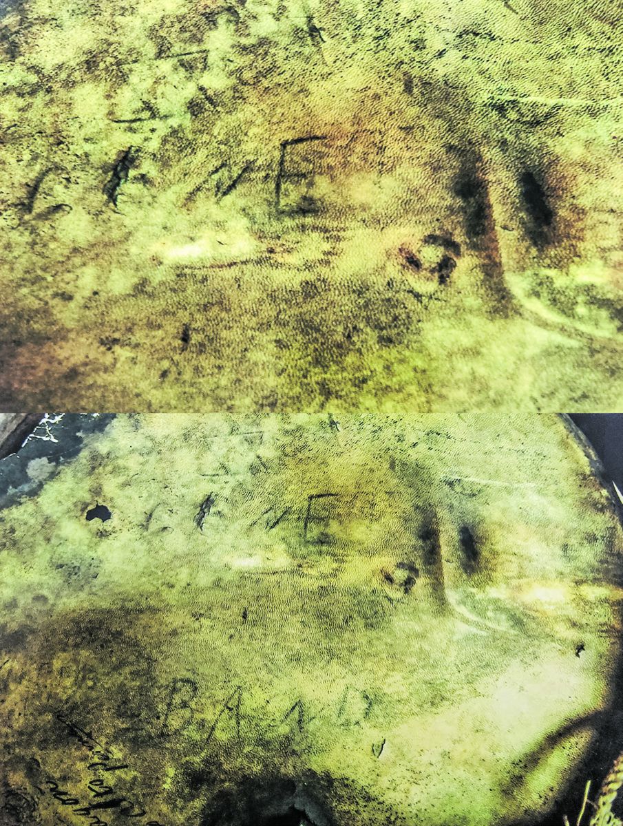 Upper left is a hand-drawn Moravian 6-pointed Star of Bethlehem (a 2-dimensional representation of intersecting 3-dimensional 4-sided pyramids) and the hand-written words “LANE BAND” in the same hand, thereby linking the band to the Confederate brigade of General Lane.