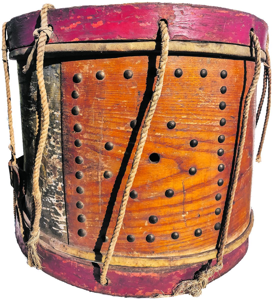 View of the Eagle Drum’s brass tack pattern and vent hole.