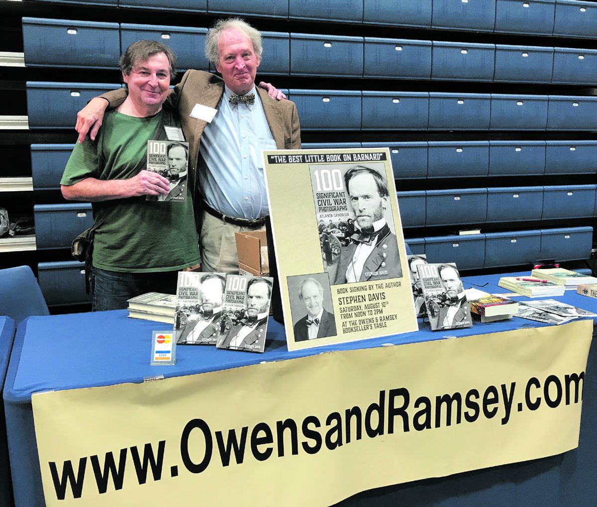 Bookseller Marc Ramsey and author Stephen Davis pose with his new book 100 Significant Civil War Photographs: Atlanta Campaign at Stephen’s first book signing for this book.