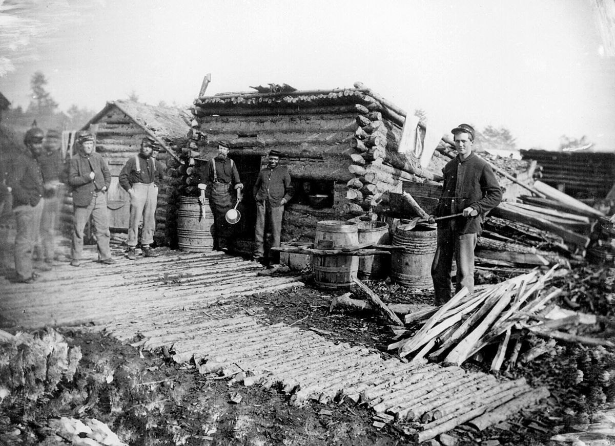 Log hut company kitchen, 1864. (111-B-252, National Archives Identifier 524671)