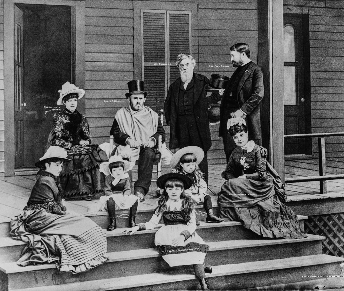 Ulysses S. Grant, members of his family, and Dr. Douglas on porch. Circa 1886. Library of Congress.