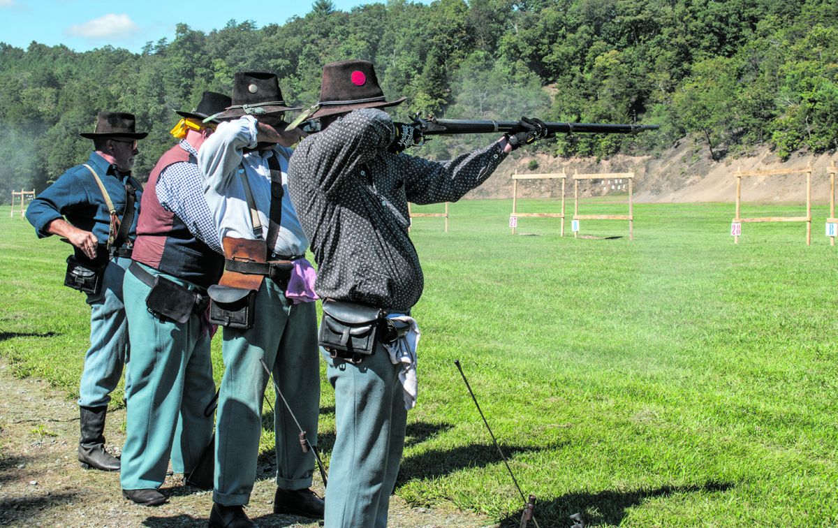 Smoothbore musket shooting is a great test of skill, as these firearms are less accurate than rifled muskets. At the 144th National, 115 teams participated in the smoothbore match, clearing targets at 25 and 50 yards, including the Union Guards, pictured here. Ericka Hoffmann Curley.