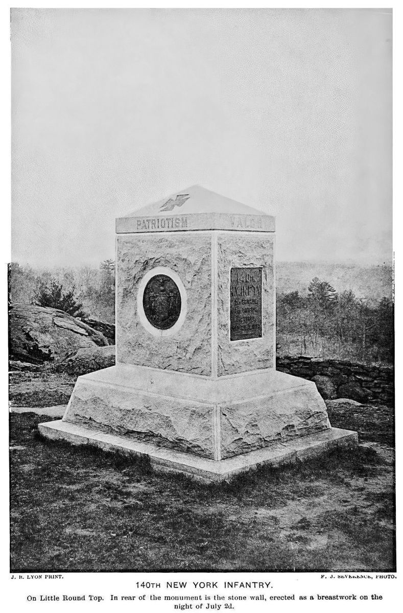 140th New York Infantry Monument, Gettysburg Battlefield. New York Monuments Commission, Final Report on the Battlefield of Gettysburg, Volume 3 (Albany, NY: J. B. Lyons Company, 1902), opp. p. 950.