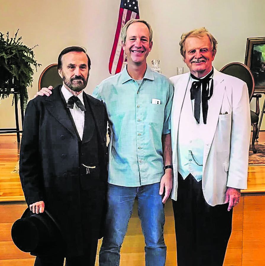 Humanities Nebraska executive director, Chris Sommerich with Grant and Twain.