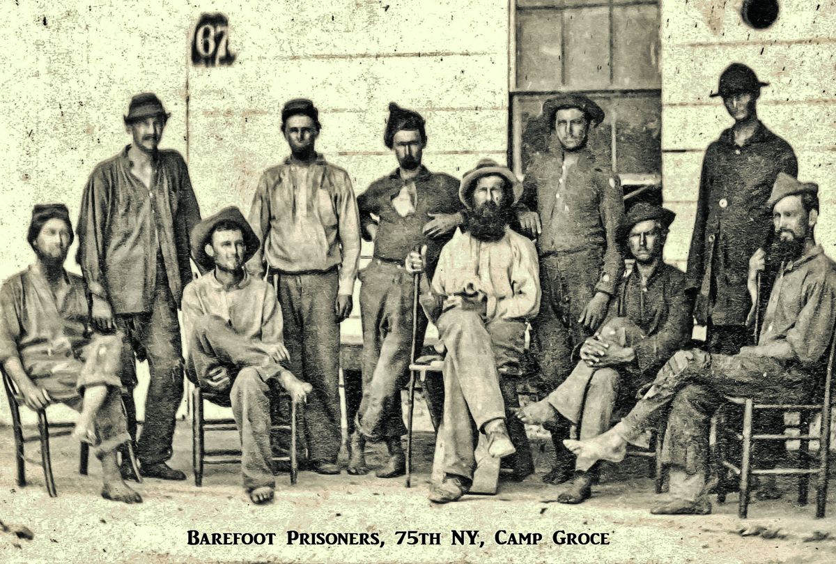 Barefoot prisoners, 75th NY, Camp Groce.