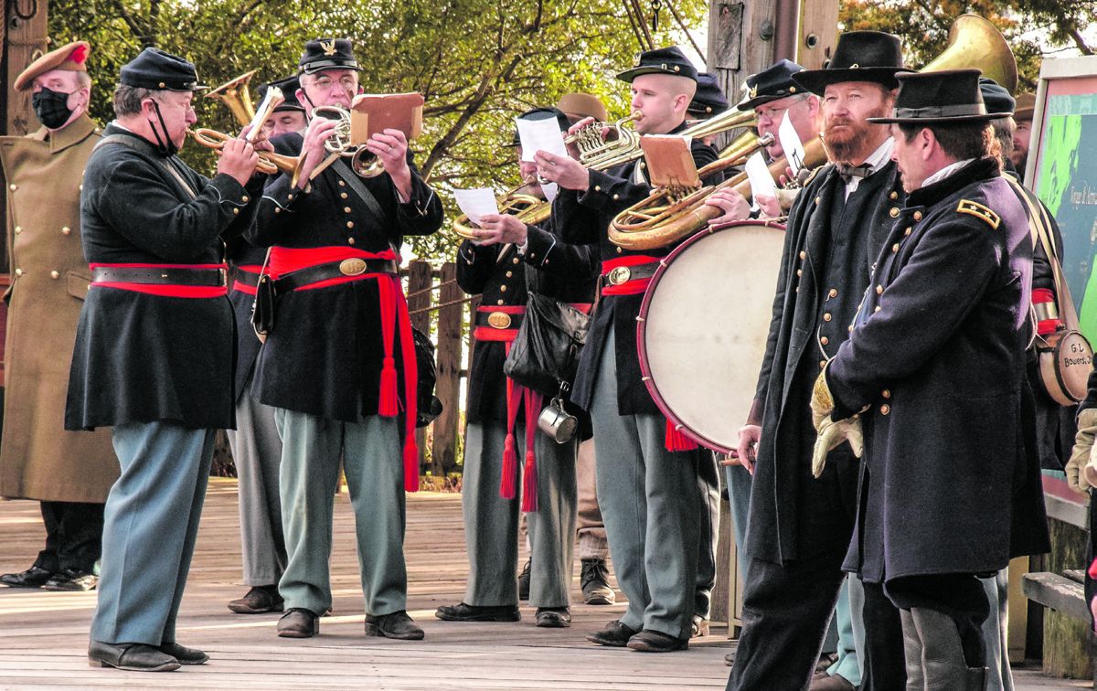 The Federal City Brass played The Navy Hymn and Taps to honor the memory of Don Hulick, a veteran member of the Jamestown Settlement staff, at Military Through the Ages.