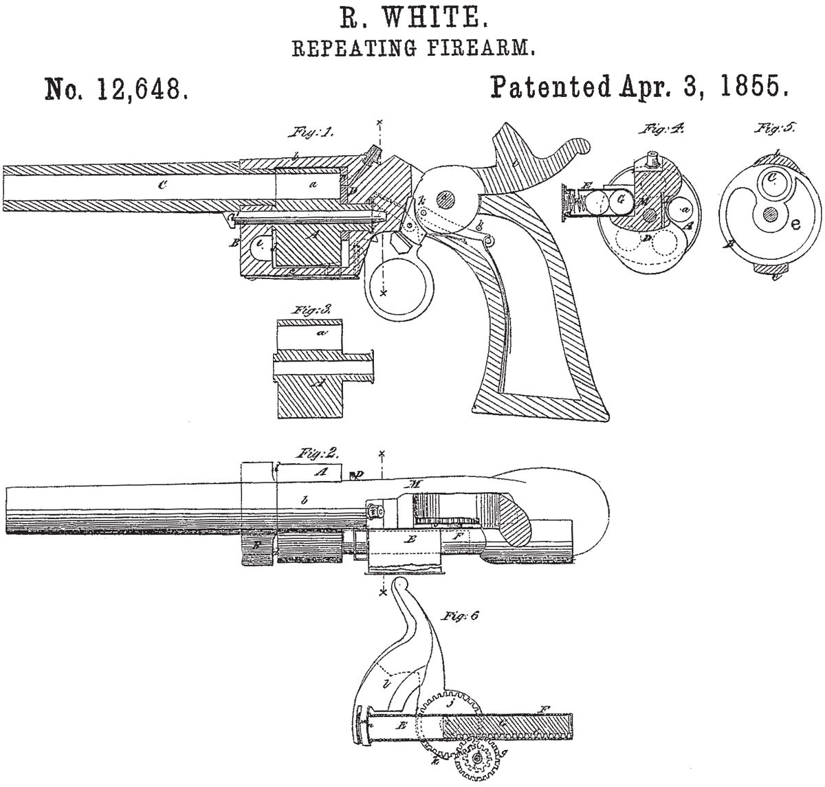 Rollin White’s U.S. Patent number 12,648, dated April 3, 1855..