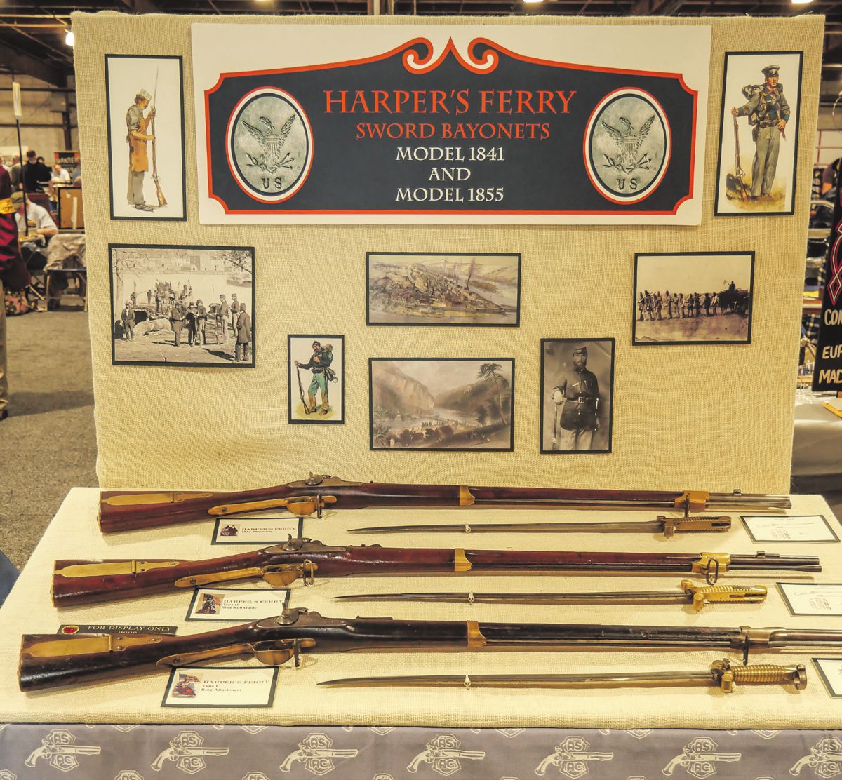 Dick Berglund won 1st Place Judge’s Choice Award, with his display, Harper’s Ferry, US Model 1841 Sword Bayonets and Rifles.