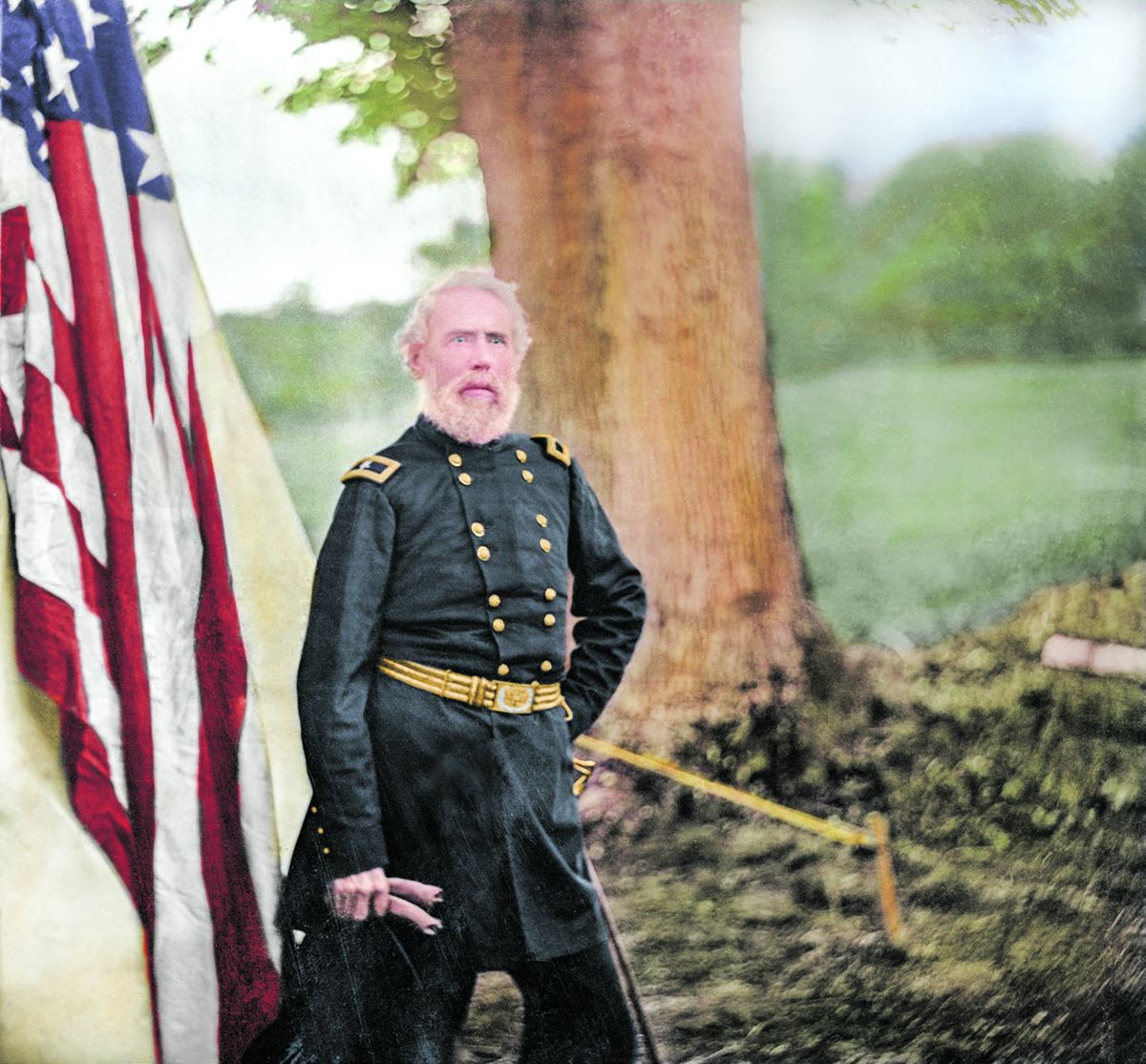 Gen. Edwin V. Sumner in the field, The Peninsula, Virginia. Colorization © 2022, civilwarincolor.com courtesy civilwarincolor.com/cwn. (Library of Congress)