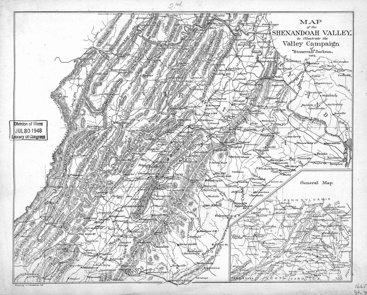 Map illustrating Jackson’s Valley Campaign. (Library of Congress)