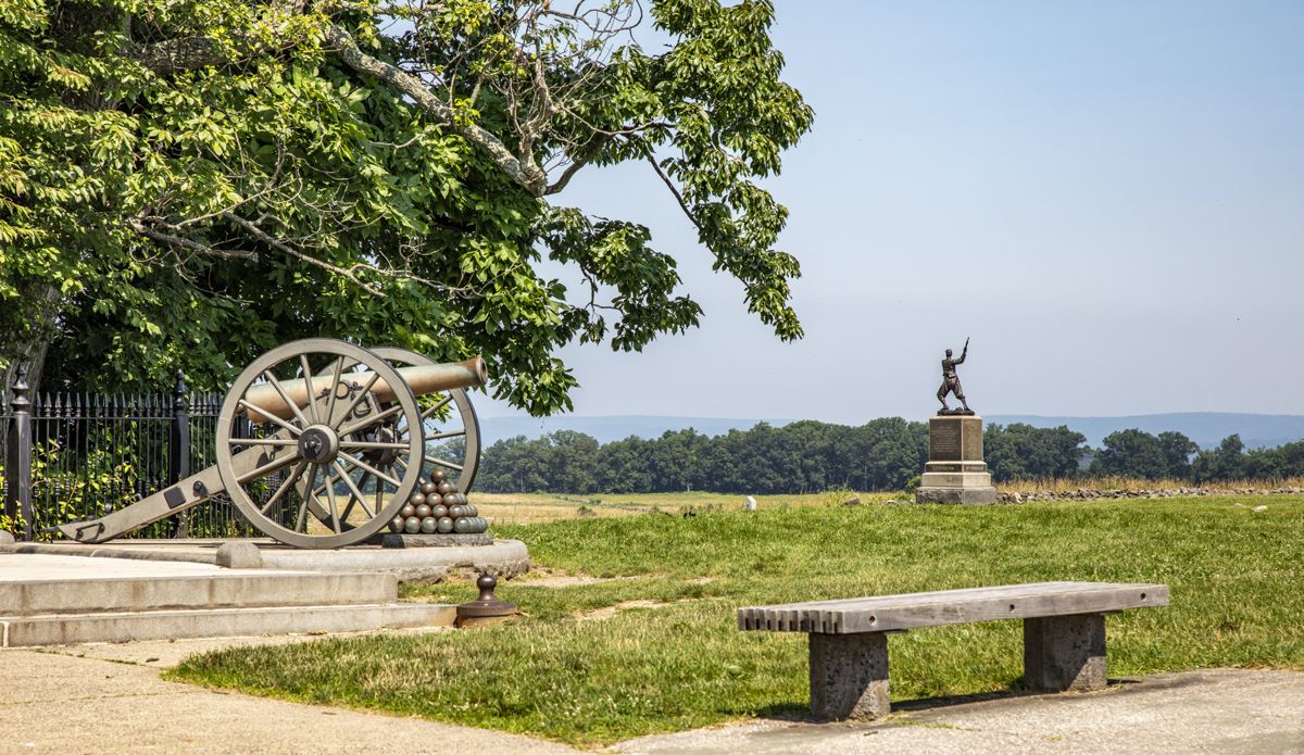 High Water Mark clump of trees located behind the cannon. (Jack W. Melton Jr.)
