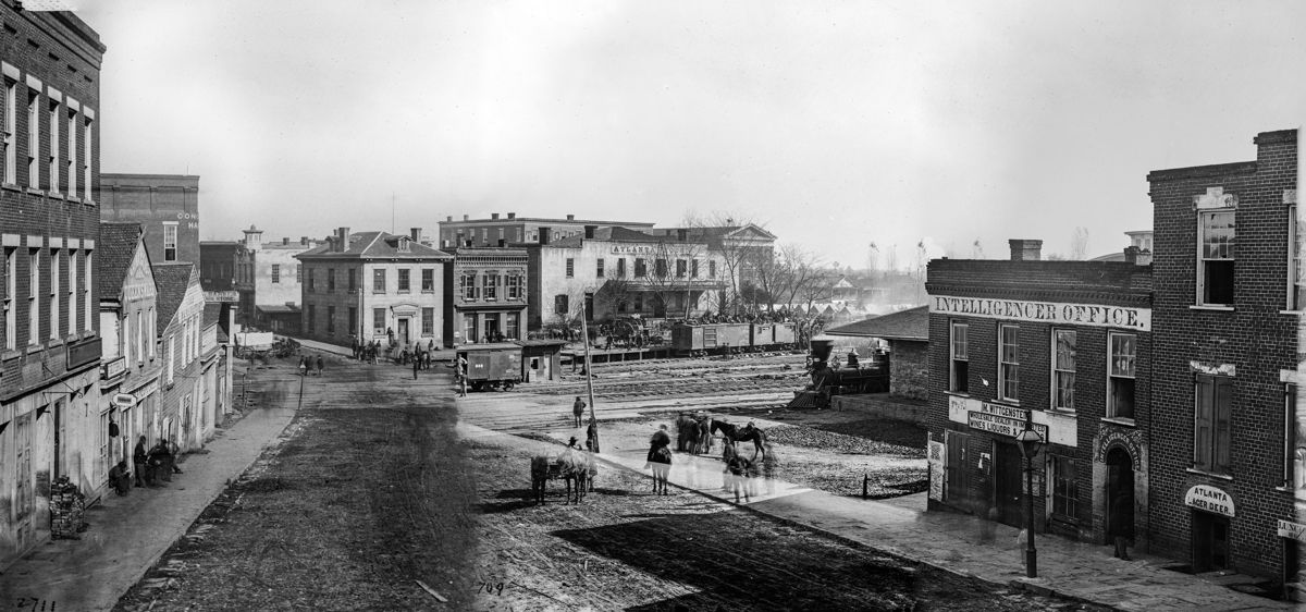 Panoramic view of north end of Whitehall Street, looking across to Peachtree. (Library of Congress)