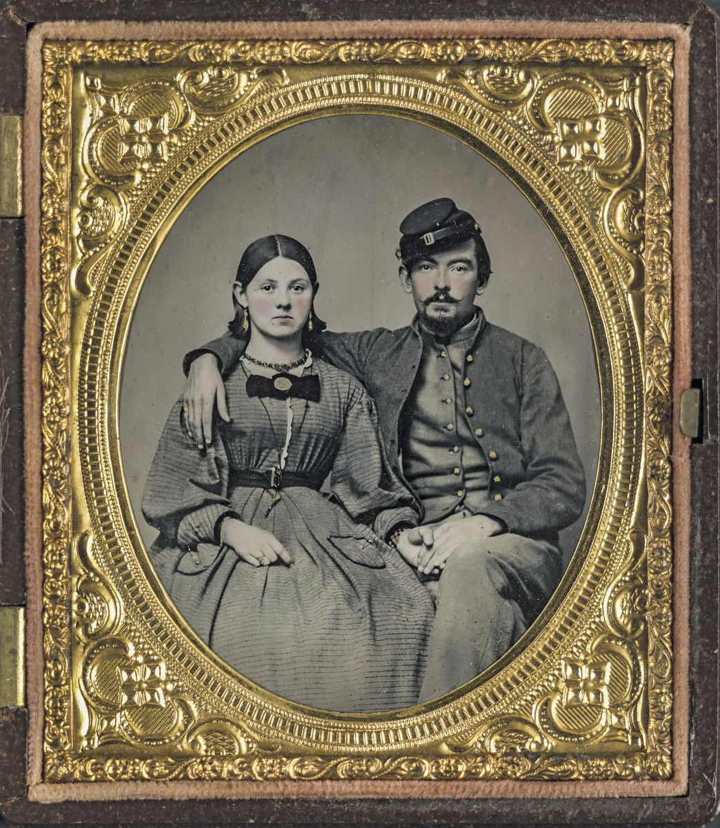 Edward A. Cary, Company I, 44th Virginia infantry, in uniform with sister Emma wearing fashion of the day posed for this ambrotype by Charles Rees in Richmond in 1861. Liljenquist Family collection (Library of Congress)