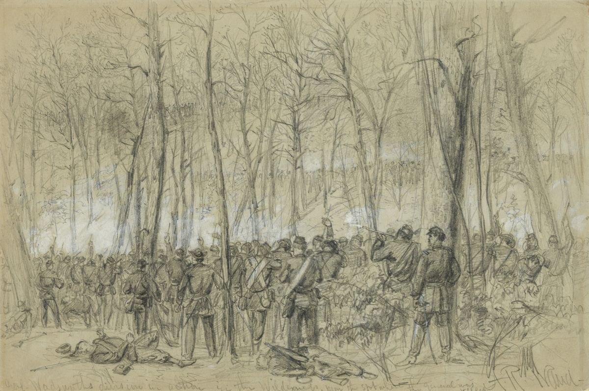 Genl. Wadsworths division in action in the Wilderness, near the spot where the General was killed. (Library of Congress)