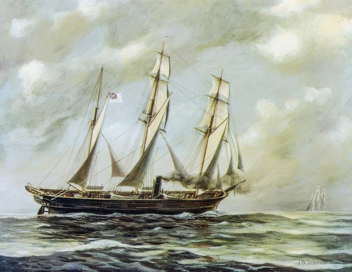 Painting of CSS Alabama by Rear Admiral J. W. Schmidt.