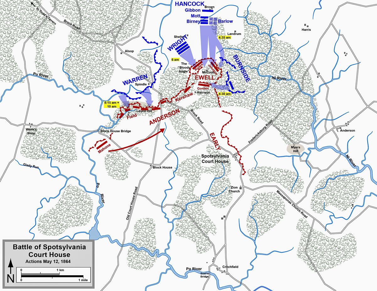 One of a series of seven maps depicting the Battle of Spotsylvania Court House of the American Civil War. Drawn by Hal Jespersen, http://www.