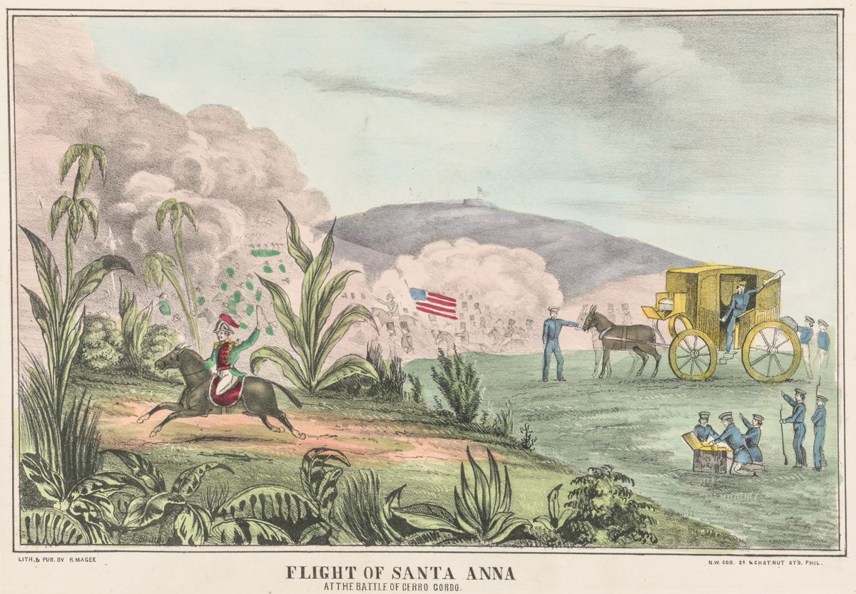 Cerro Gordo, The Flight of Santa Anna. Flight of Santa Anna—At the Battle of Cerro Gordo / lith. & pub. by R. Magee. (Library of Congress)